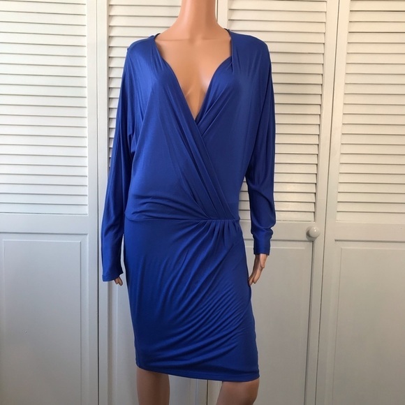 HAUTE HIPPIE Cobalt Long Sleeve Deep V-Neck Dress Size Small - Picture 2 of 10